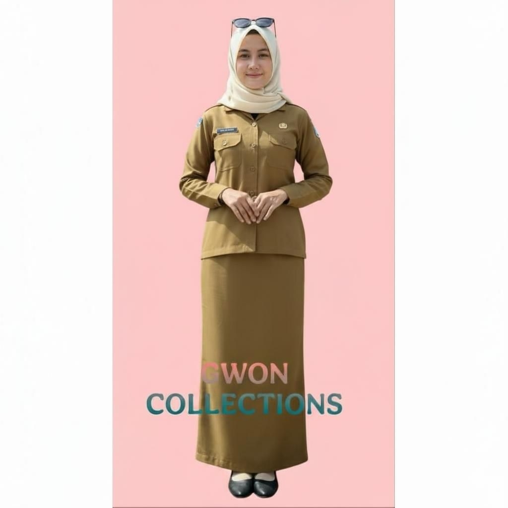 SETELAN SERAGAM WANITA ROK SPAN LIPIT DINAS PEMDA WARNA KHAKI TUA BAHAN TOYOBO FODU