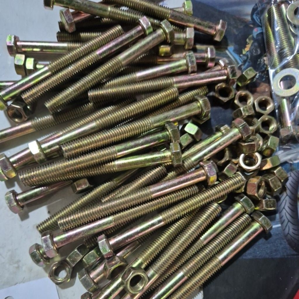 baut 12, 10 buah baut 12 panjang 8cm BMK 8x80 bonus 20bh ring platnya