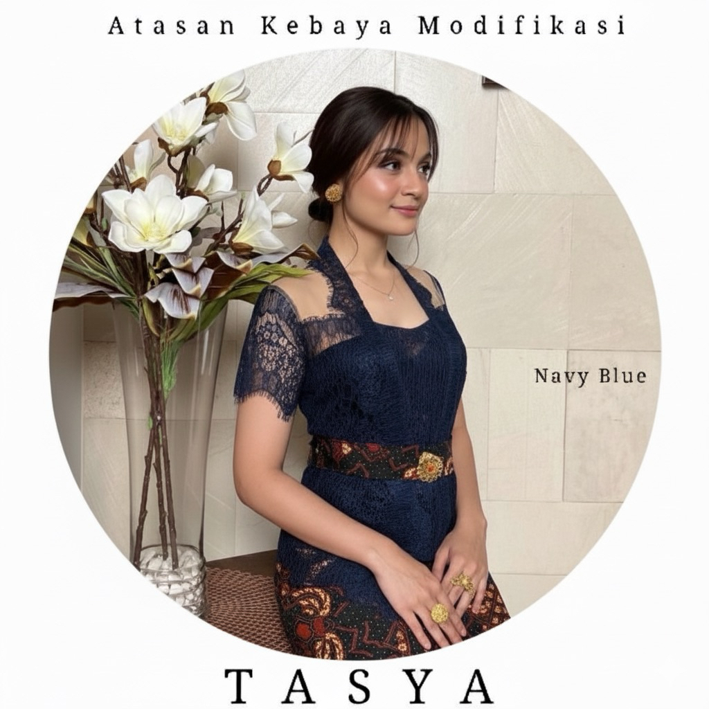 Atasan Kebaya Bali Tasya dengan Brokat Lace dan Tile Kulit, Model Rangrang dan Kutubaru
