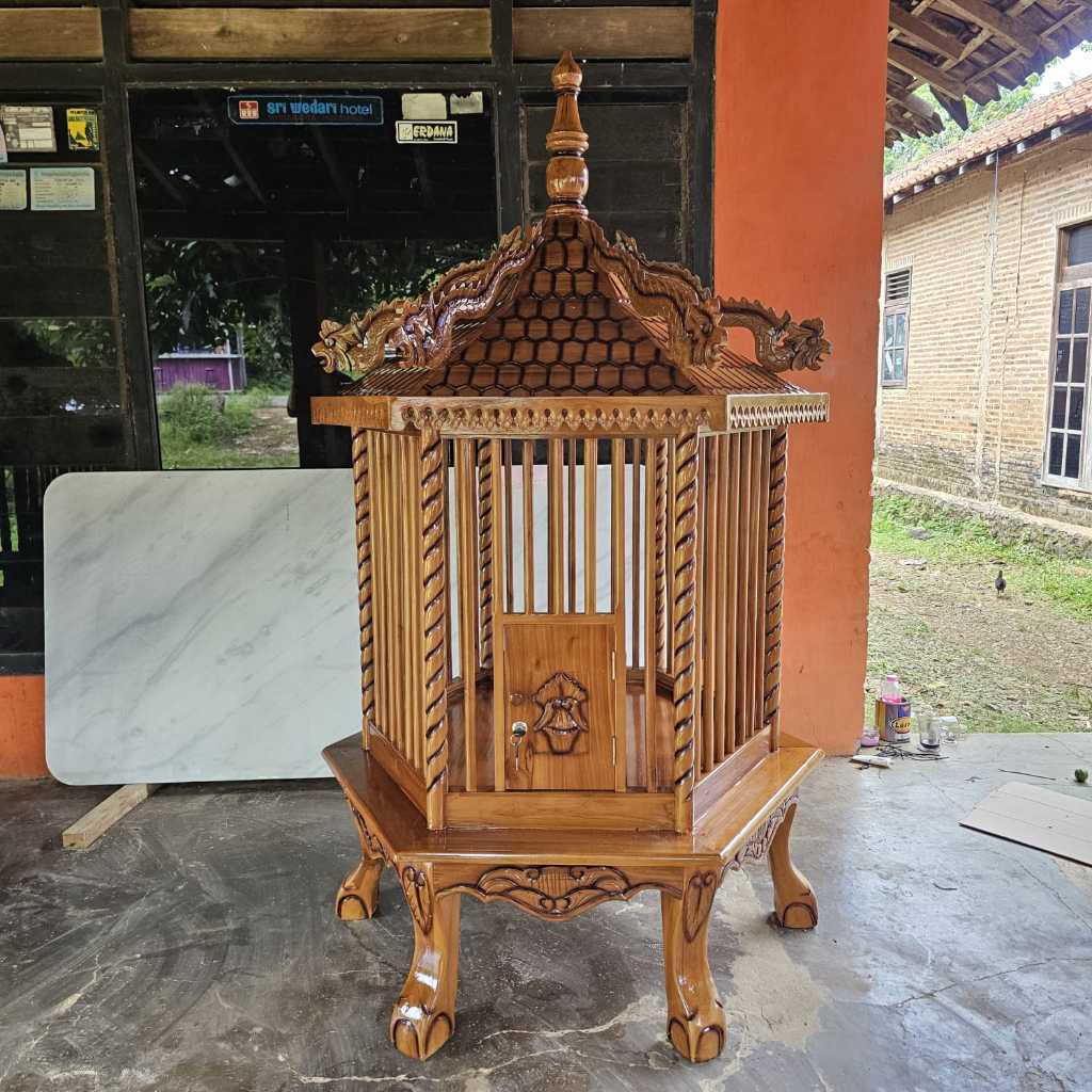 Sangkar ayam bekisar Kandang Jago Pelung Kate Ukiran Kayu Jati Ayam Alas Minimalis Terlaris