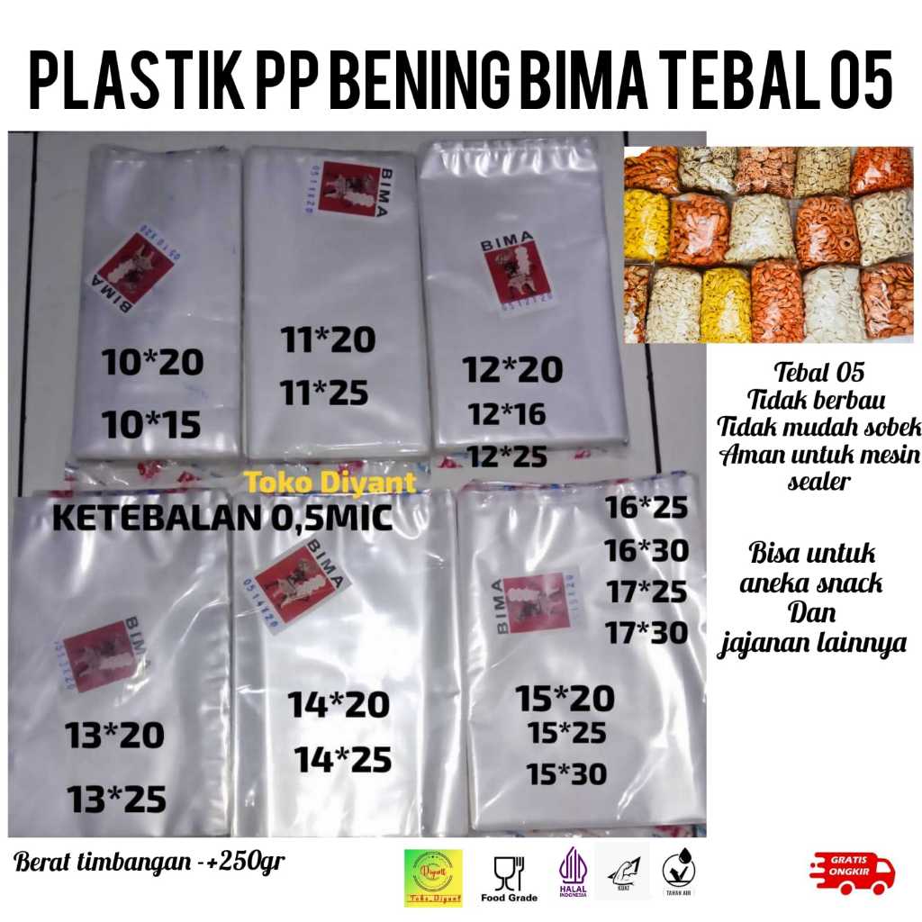 Plastik Pp Bening Tebal 05 / Plastik Keripik Kaku Bening Tebal 05 / Plastik Makanan Kering / Plastik