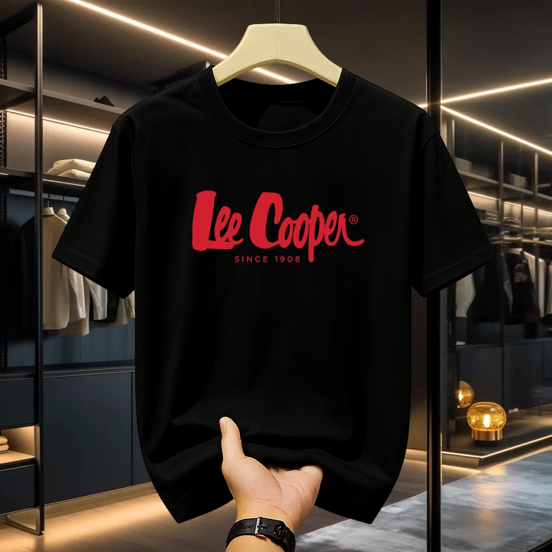 Lee Cooper Kaos Pria Original 1908 T-shirt Lengan Pendek Katun Hitam Putih Resmi Official