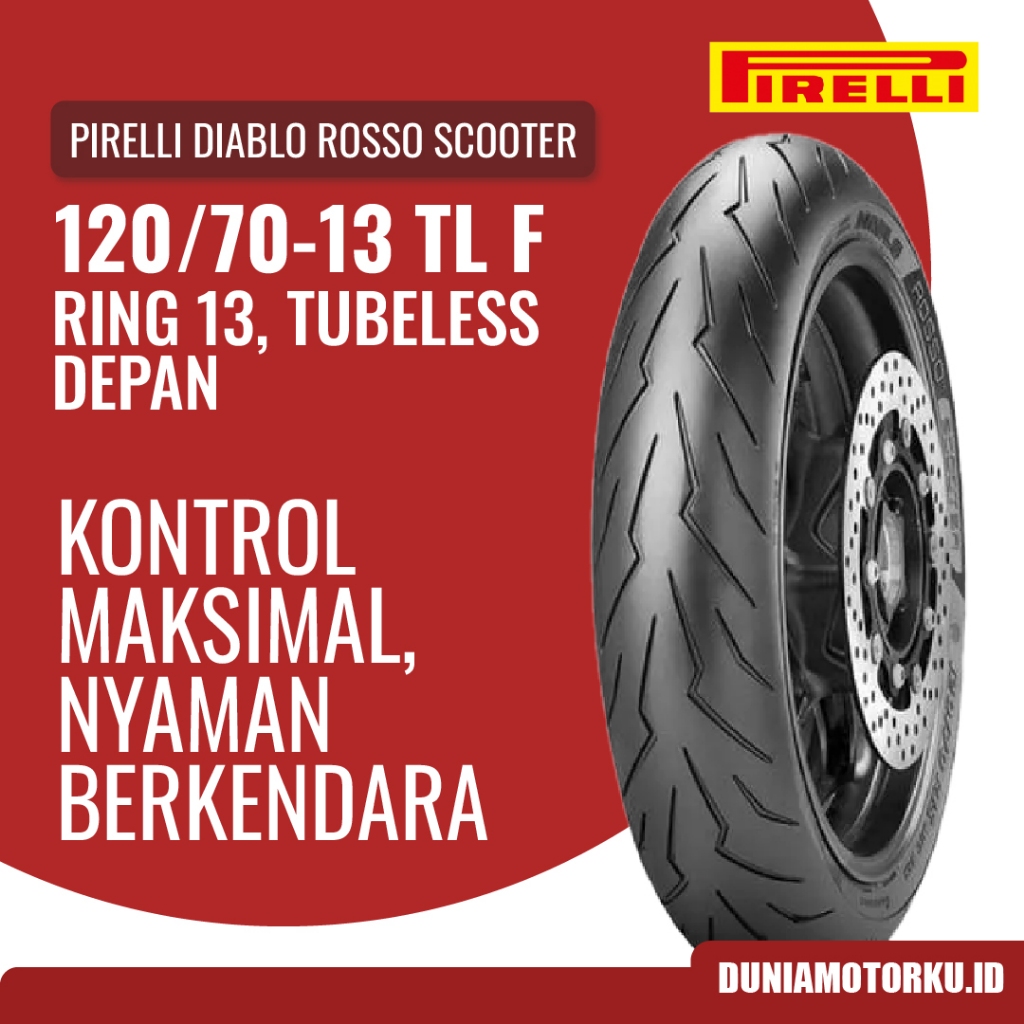 Ban Pirelli 120/70 Ring 13 Diablo Rosso Scooter Tubeless Ban AEROX ADV PCX NMAX GTS Ban Depan