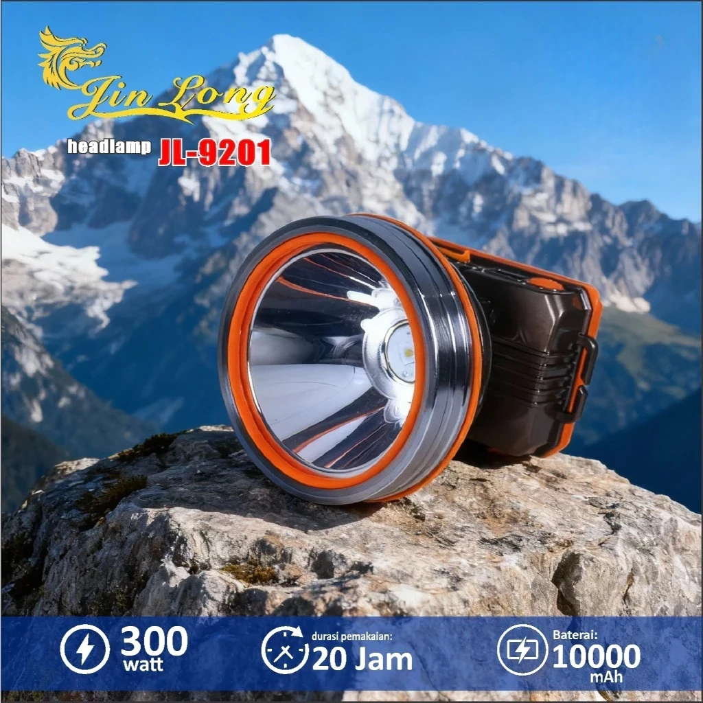 Senter Kepala / Headlamp Jinlong JL 9201 waterproof / tahan air 300 watt baterai 10000 mAh