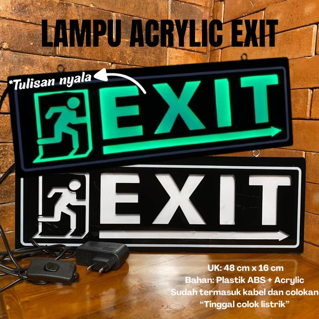 Lampu Neon Sign / Neon Box Mini Akrilik / LED Tulisan Estetik / Lampu Neon Tulisan Penanda EXIT