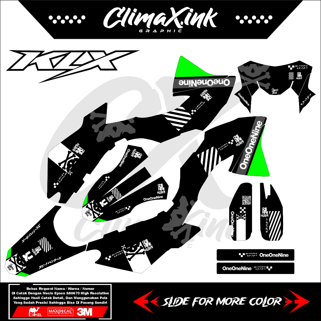 DECAL KLX 150 BF FULL BODY MOTIF KSR ONE ONE NINE STIKER KLX 150 BF DESAIN SIMPEL KEREN MINIMALIS