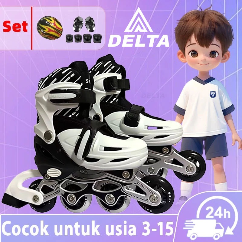 DELTA sepatu roda anak laki-laki Perempuan Roda Karet PU & LED sepatu roda anak Perempuan 3 tahun
