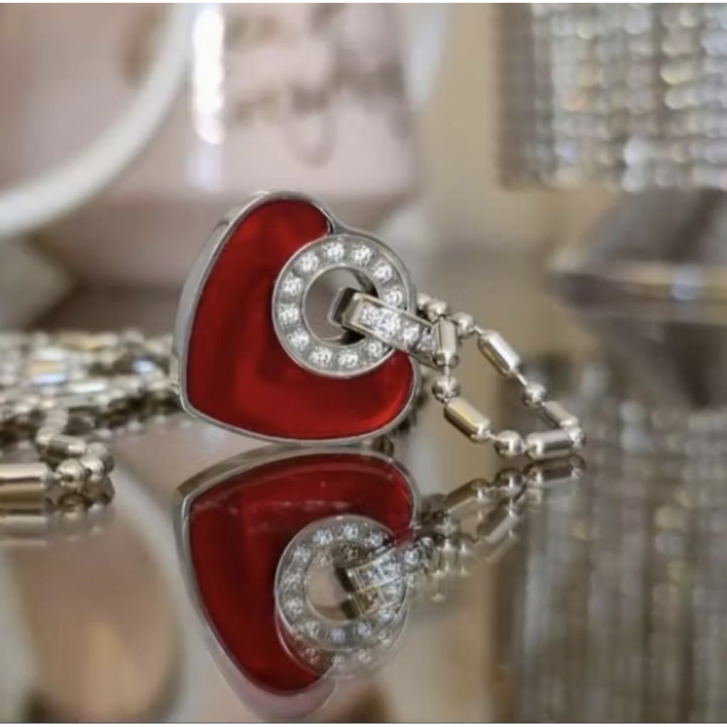 Kalung Pendant red heart MCI ORIGINAL / Box seagel