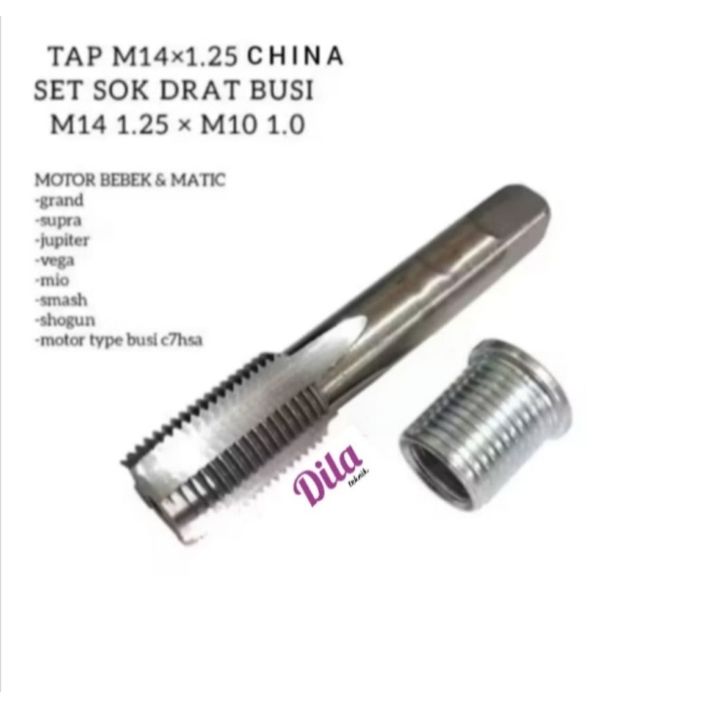 PAKET  TAP SET SOK DRAT/BOSH DRAT UNTUK PERBAIKAN DRAT BUSI SLEK/DOL MOTOR