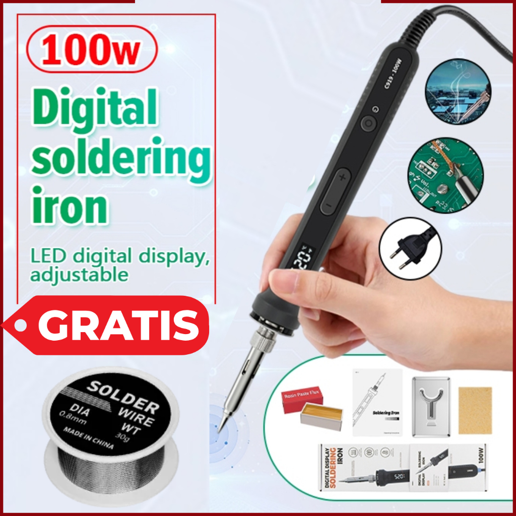 GO Solder Listrik Digital 100 watt Cepat Panas Gratis Timah C919