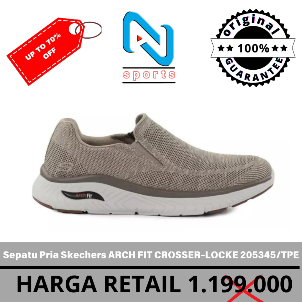 Sepatu Pria Skechers ARCH FIT CROSSER-LOCKE 205345/TPE Original 100%