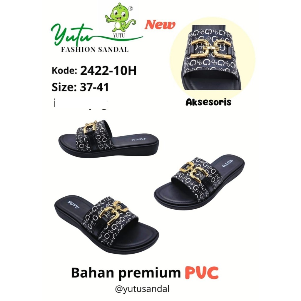 Sandal Selop Wanita Fashion Yutu 2422-10H Aksesoris Emas Premium