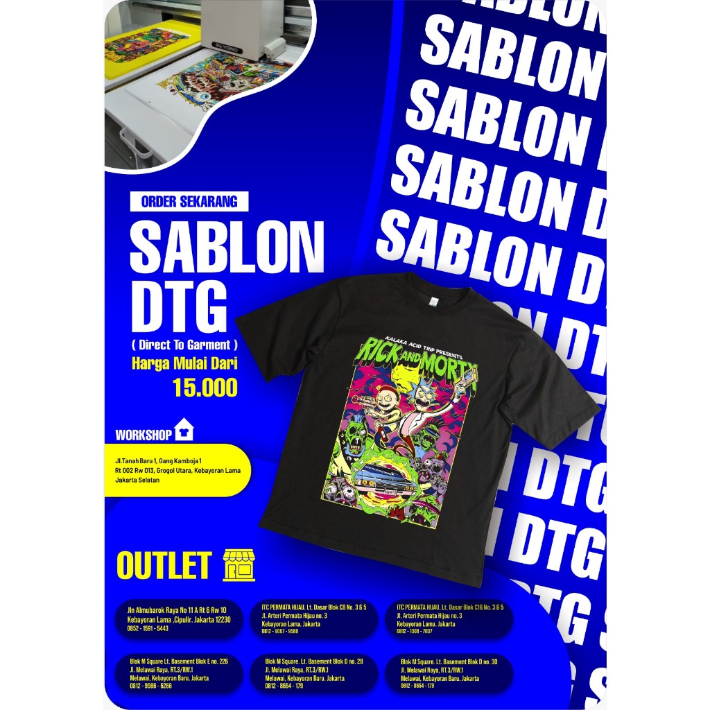 Custom Sablon DTG, Sablon DTG Custom desain sendiri, bisa satuan, Bahan cotton combed 24s Premium, K