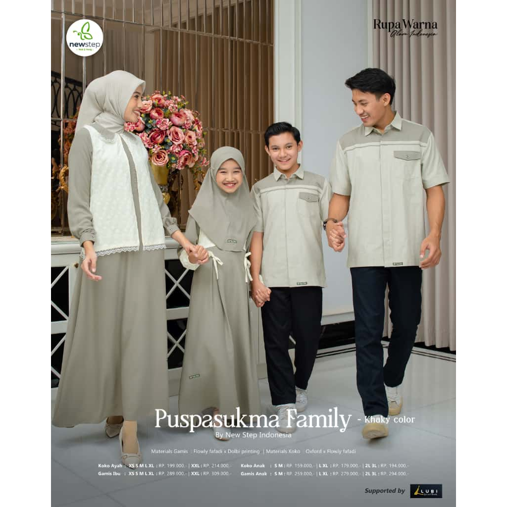 FAMILY SET PUSPASUKMA KHAKY BY NEW STEP COUPLE SARIMBIT KELUARGA 2026 WARNA KHAKI CREAM GAMIS WANITA