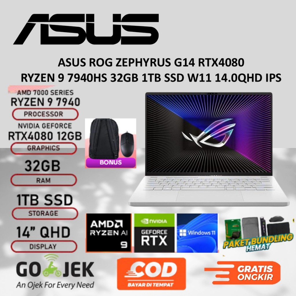 ASUS ROG ZEPHYRUS G14 RTX4080 RYZEN 9 7940HS 32GB 1TB SSD W11 14.0QHD IPS
