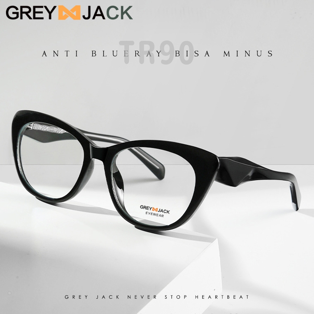 Grey Jack Kacamata Lensa Blueray Bahan TR90 Model Cat Eye Bisa Minus Antiradiasi Blueray Photocromic
