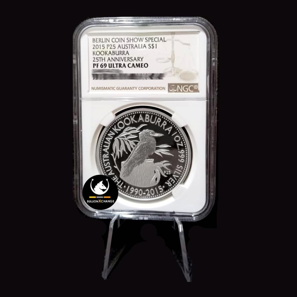 Koin perak 2015 Kookaburra 25th Anniversary Berlin Coin Show Special 1 oz PROOF Silver Coin NGC PF69
