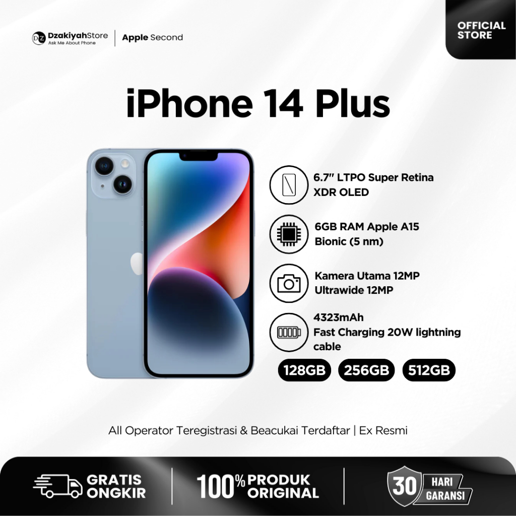 [Dzakiyah Store] iPhone 14 Plus Second Original All Operator