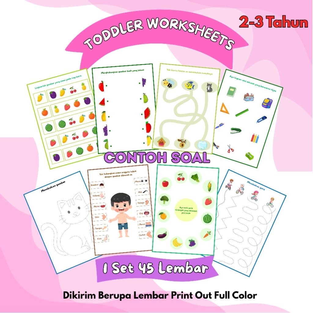 TOODLER WORKSHEET/WORKSHEET COLOURING/A4/A5/ WORKSHEET ANAK 2 TAHUN