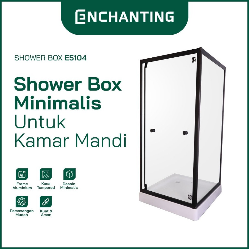 ENCHANTING Shower Box Minimalis Kaca Temper Glass Kamar Mandi E5104 Complete Set with Shower Tray & 