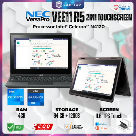 Laptop 2in1 NEC VersaPro VEE11 R5 intel N4120 4GB/192GB Touchscreen Second Murah Bergaransi