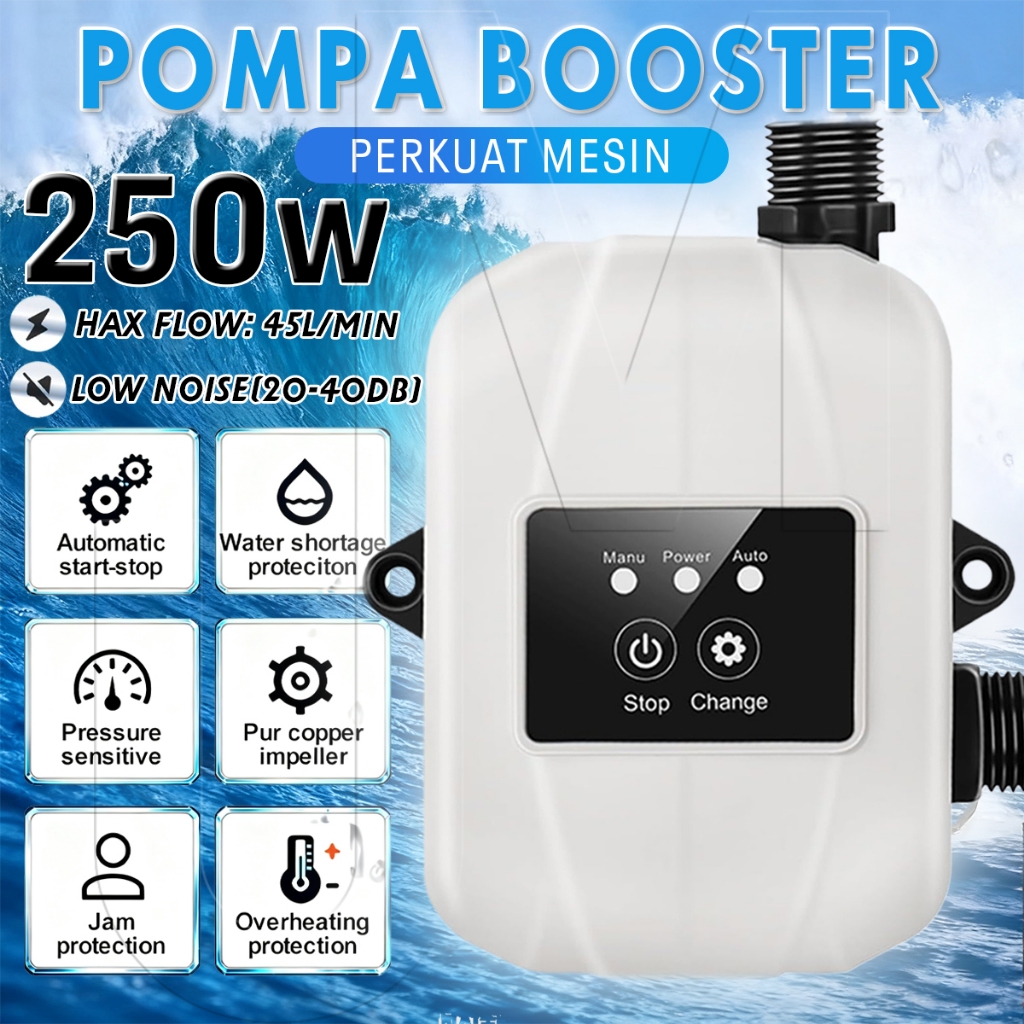 250W Pompa Booster pendorong otomatis Air Booster Pump Mesin Pendorong 45L Menit Pengangkat Tekanan 