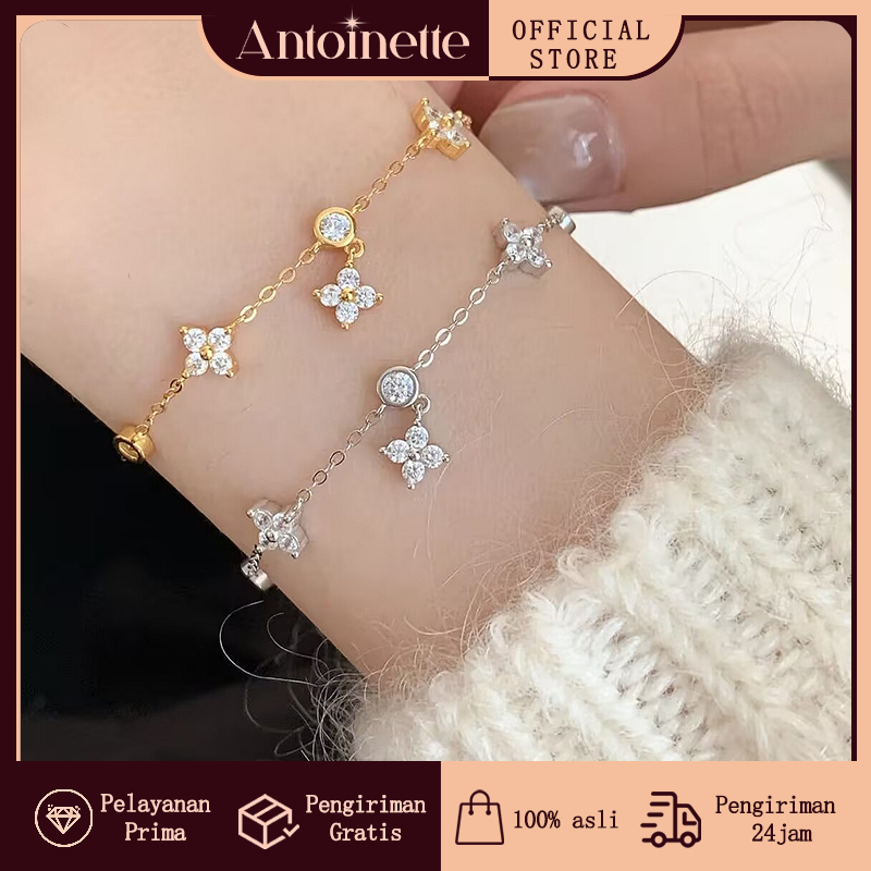 COD Kotak Gratis 999 perak ultra-kilat berlian asli empat daun rumput gelang wanita premium perasaan