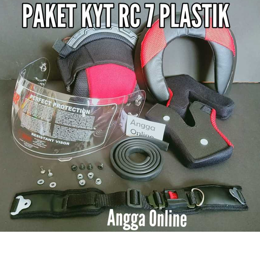 PAKET Busa Helm KYT RC7, KYT RC 7 Plastik + Kaca Helm + Tali Helm + Lis Karet + Baut Rachet & nut