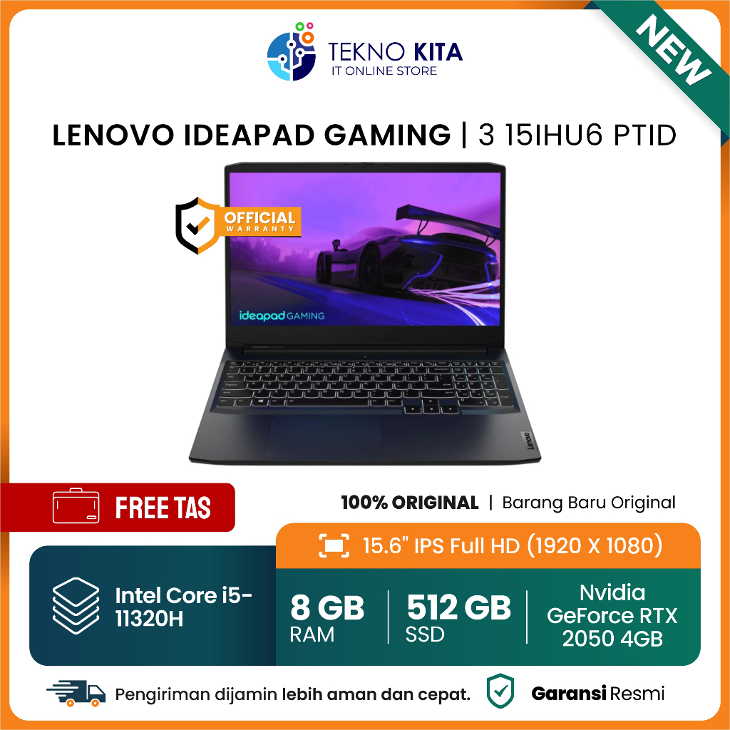 LENOVO IDEAPAD GAMING 3 15IHU6 PTID - CORE I5-11320H - NVIDIA GEFORCE RTX 2050 - 8GB RAM - 512GB SSD