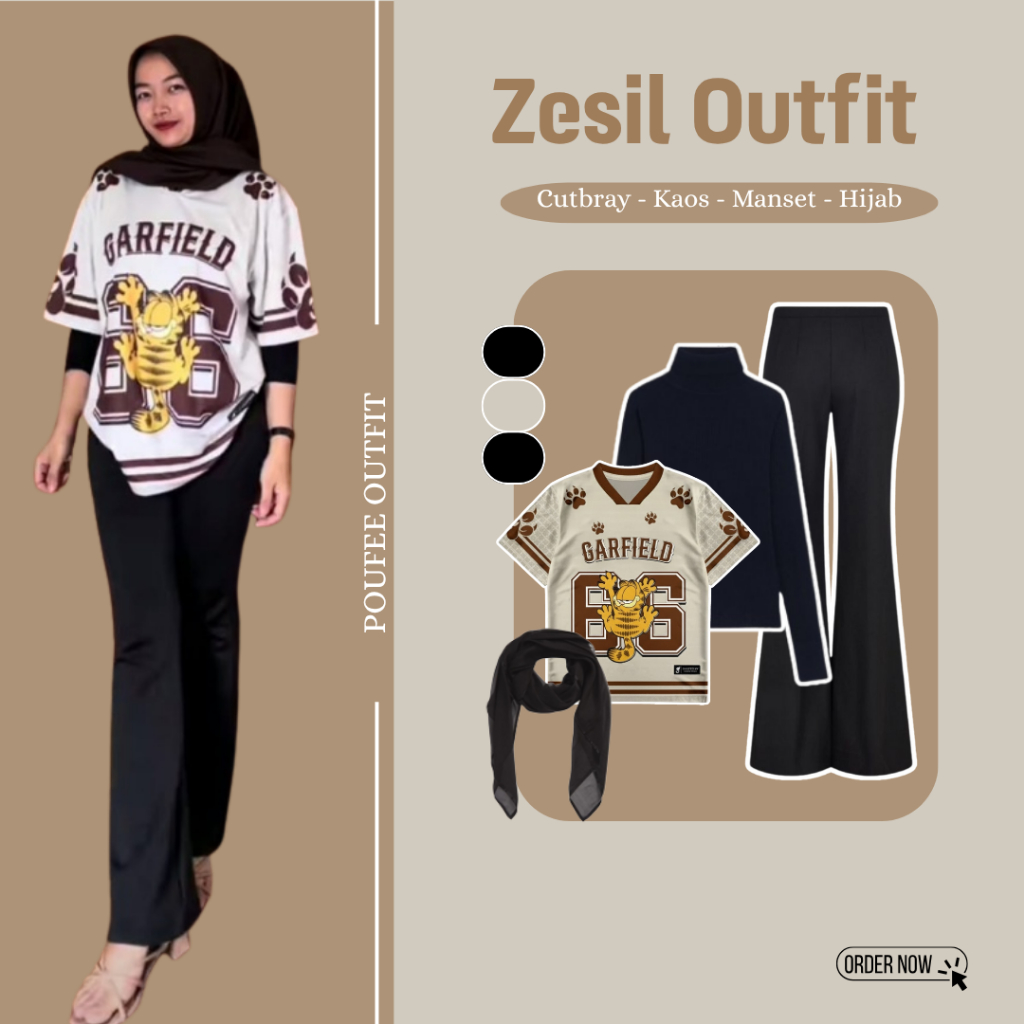 OneSet Simple 4 in 1 (Hijab - Kaos - Manset - Cutbray) Ootd Remaja Wanita
