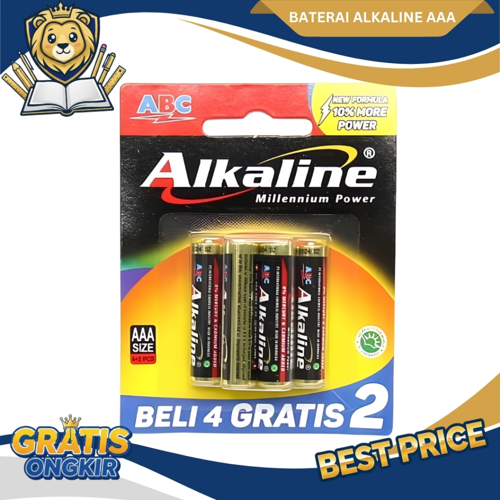 Alkaline Baterai ABC AAA Isi 4+2 Battery Alkaline Isi 6  Ukuran Kecil LR03 Millennium Power Batu bat