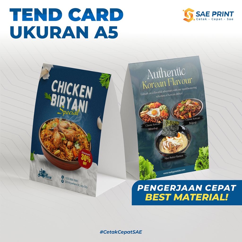 TEND CARD MEJA A5 / MENU MAKANAN /  NOMOR MEJA