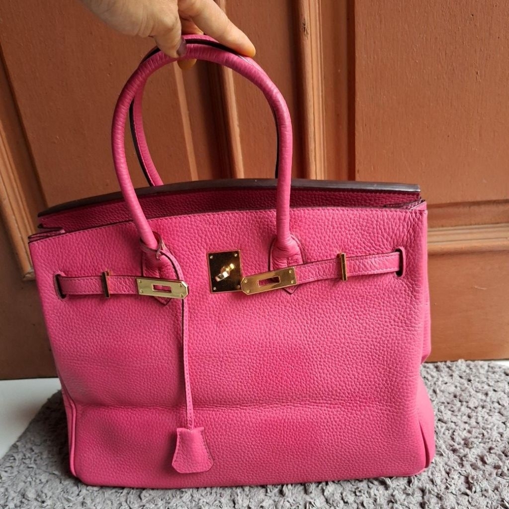 Top Handle Besar Fuschia, Tas Kulit Sapi Asli