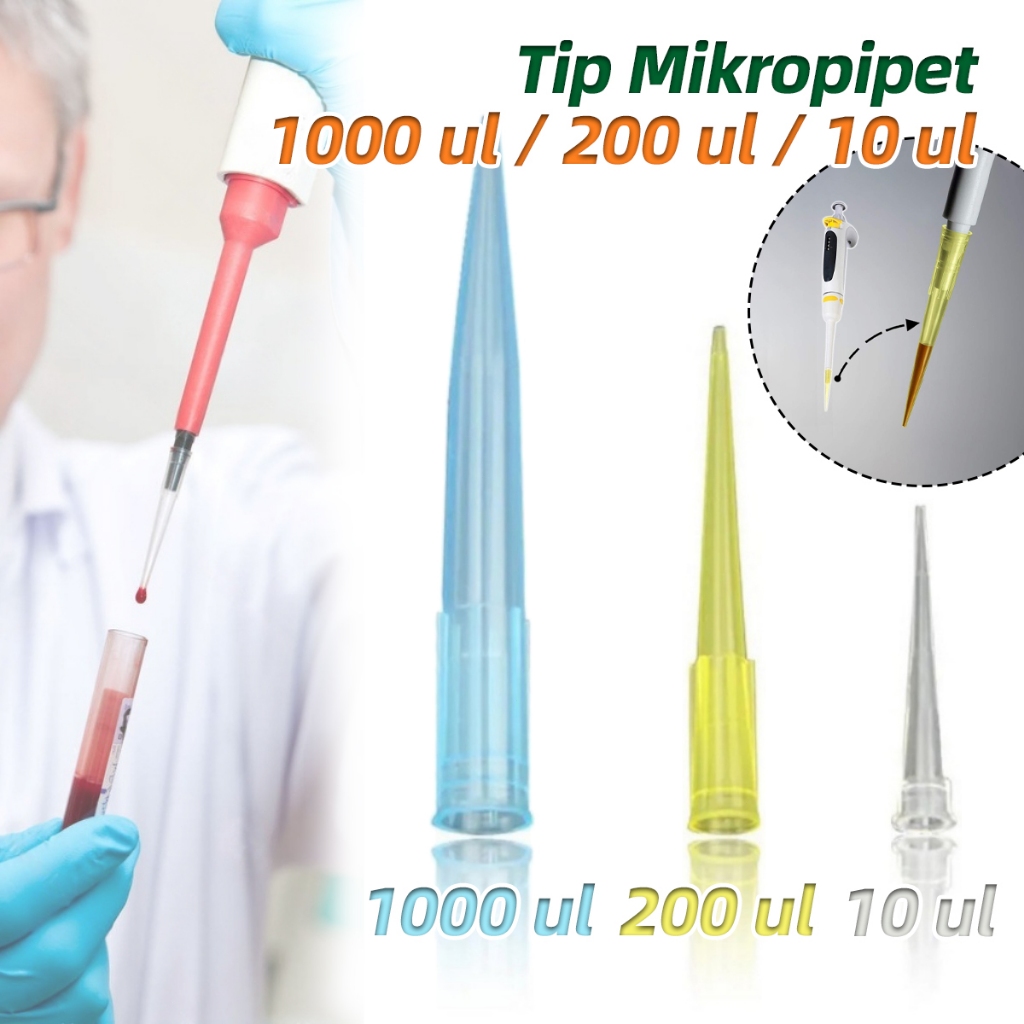 Biru Putih Kuning Blue Tip Micropipet isi 100 pcs 10/200/1000 Microliter Tip Mikropipet Transparan T