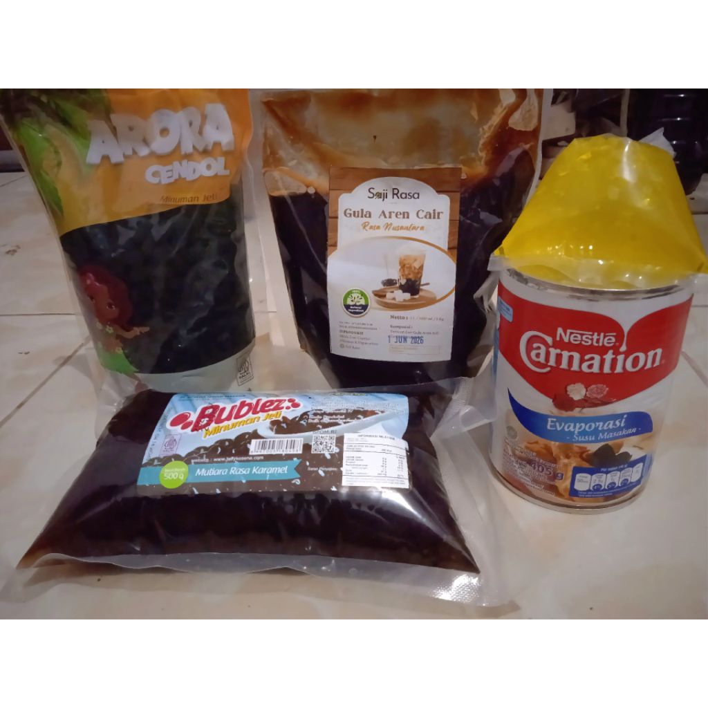 paket usaha minuman cendol kekinian viral praktis siap saji : cendol kecebong Arora 500 gram,gula ar