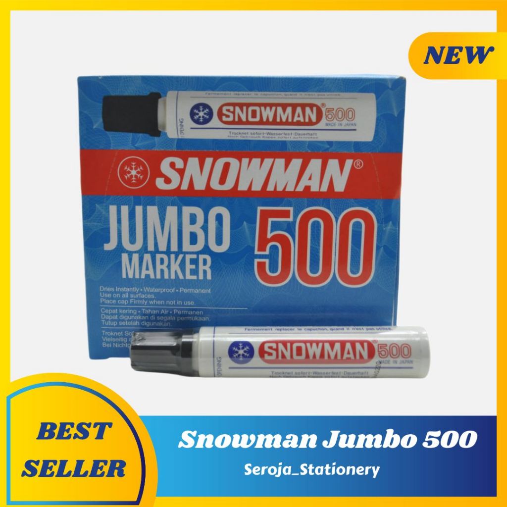 SPIDOL SNOWMAN 500 JUMBO MARKER PERMANEN 1 LUSIN ( 12 PCS ) HITAM | BIRU | MERAH