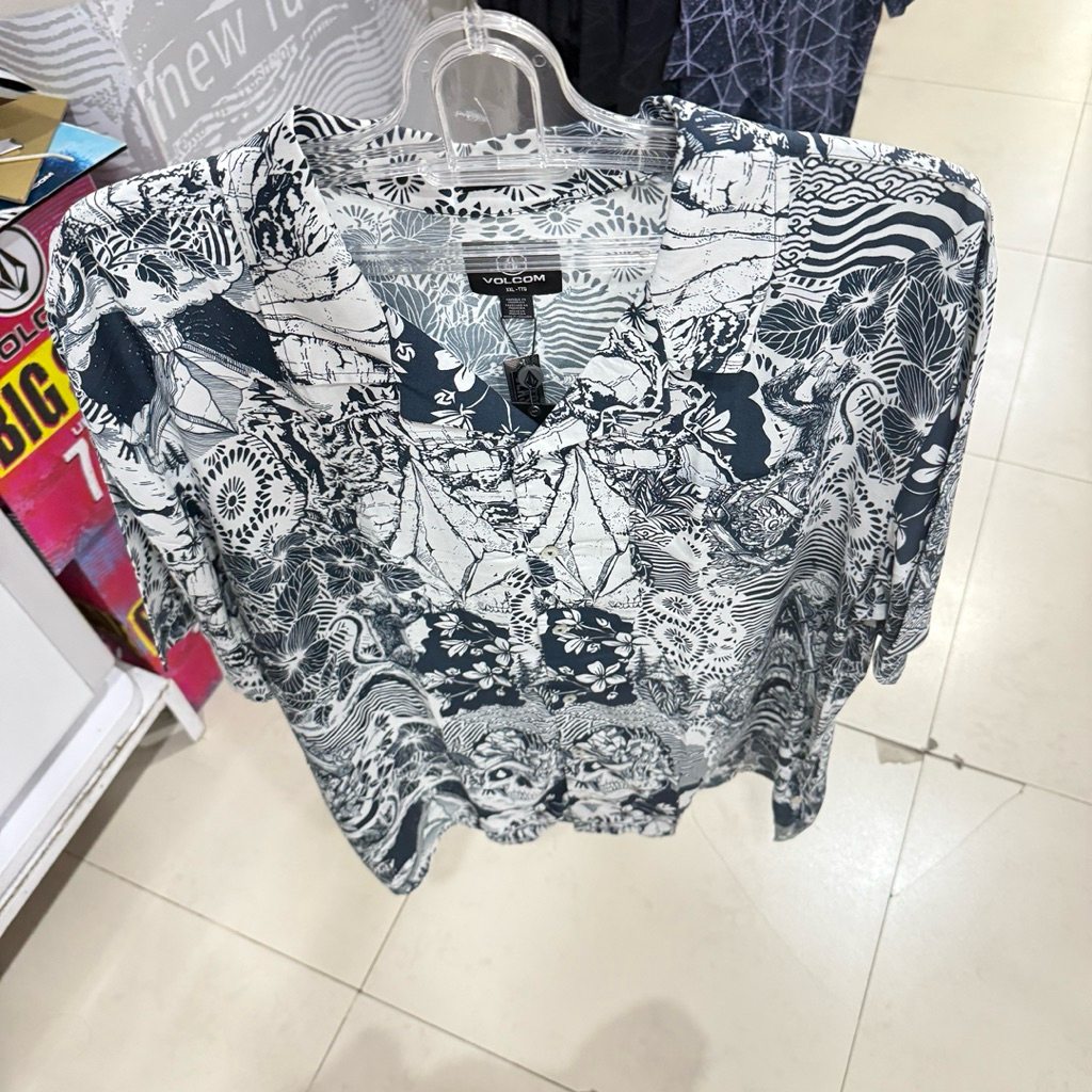 kemeja pria volcom original bali collage short sleeve shirt blue mirage