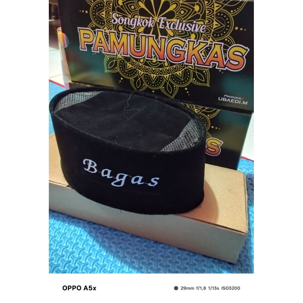 peci songkok hitam gratis custom nama bordir komputer