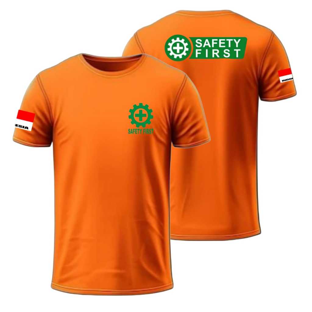 Kaos Safety First Warna Orange Lengan Pendek Bahan Katun Dengan Logo Keselamatan Terbaik Nyaman Dan 