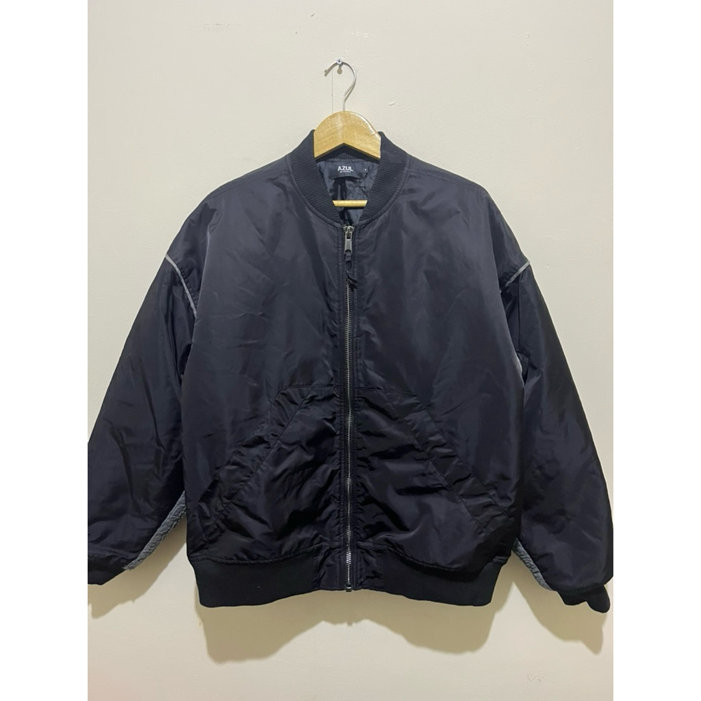 Jaket bomber azul branded size L fit XL used mulus