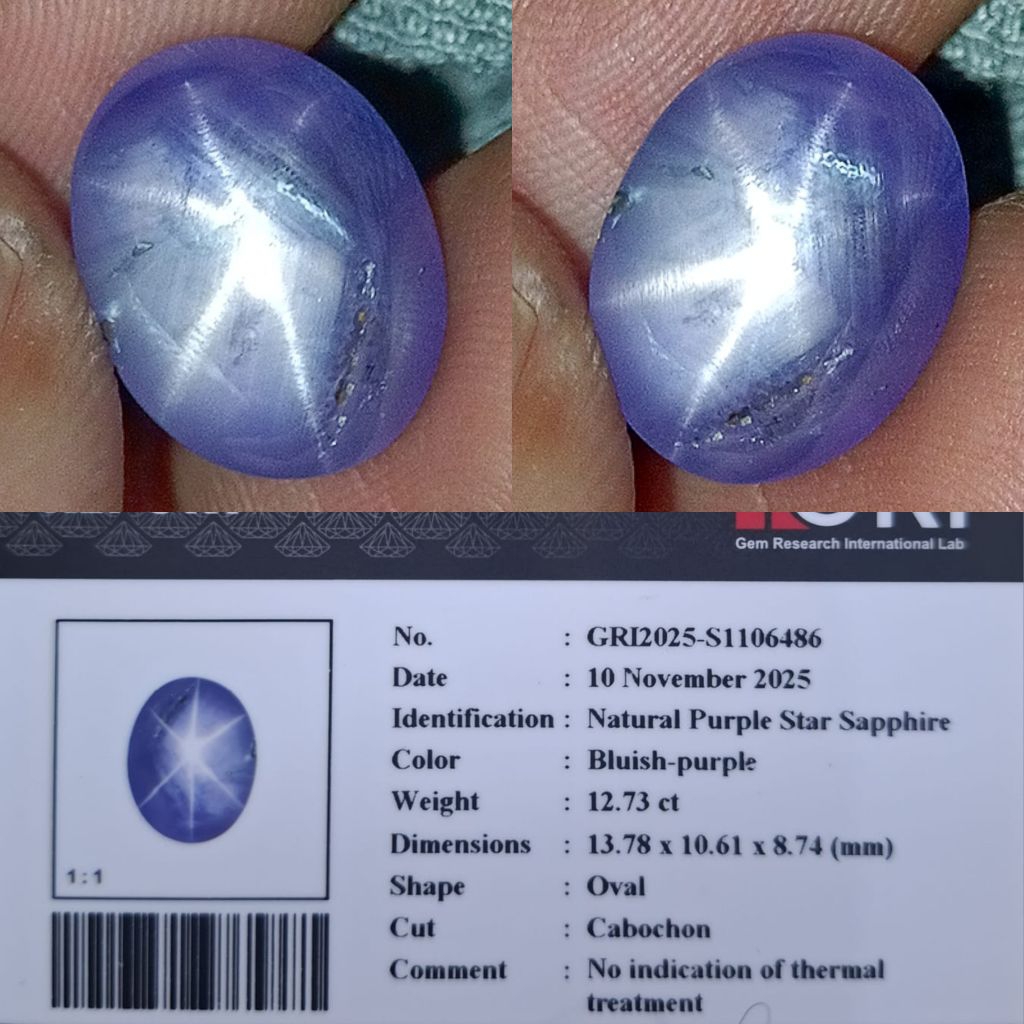 NATURAL STAR PURPLE SAPPHIRE BLUISH PURPLE SRILANKA MEMO GRI LAB