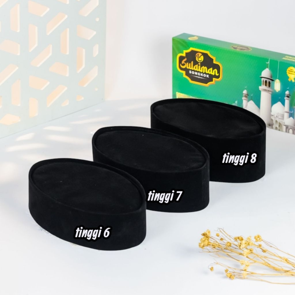 PECI SONGKOK HITAM PENDEK TINGGI 6-7-8-9 CM KOPIAH PENDEK HITAM MUSLIM MURAH