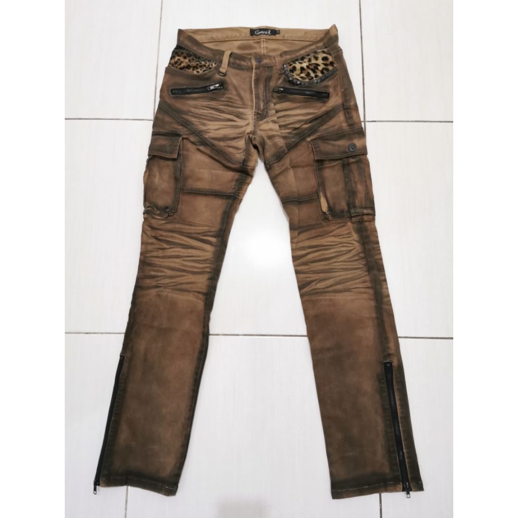cavaria leopard gas mask cargo pocket flared jeans japan