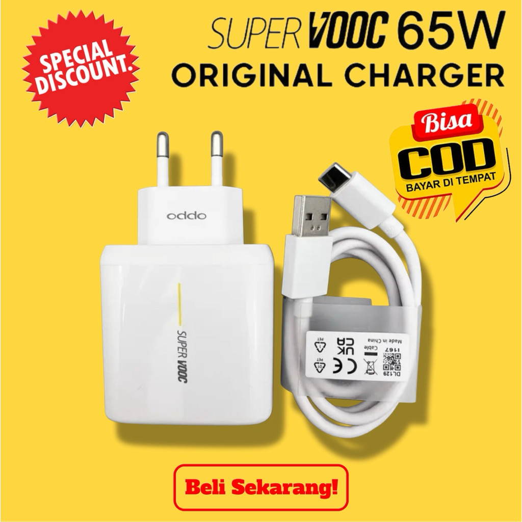 Charger Oppo Original Reno 5 Type C Fast Charging 65W Super Vooc Carger Casan HP Ori