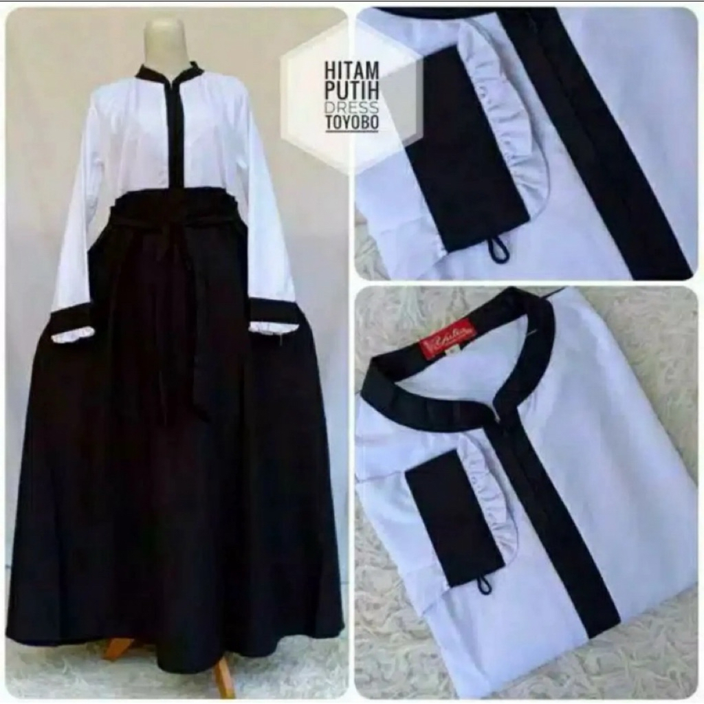 dress Toyobo hitam putih /gamis wanita