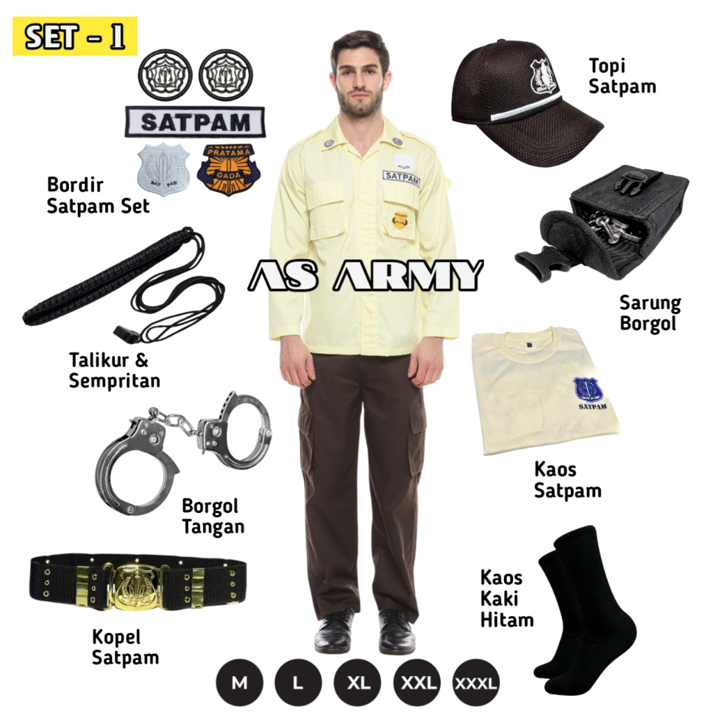 PAKET LENGKAP SERAGAM SATPAM PDL PDH SERAGAM SECURITY TERBARU CREAM KREM PDL SATPAM