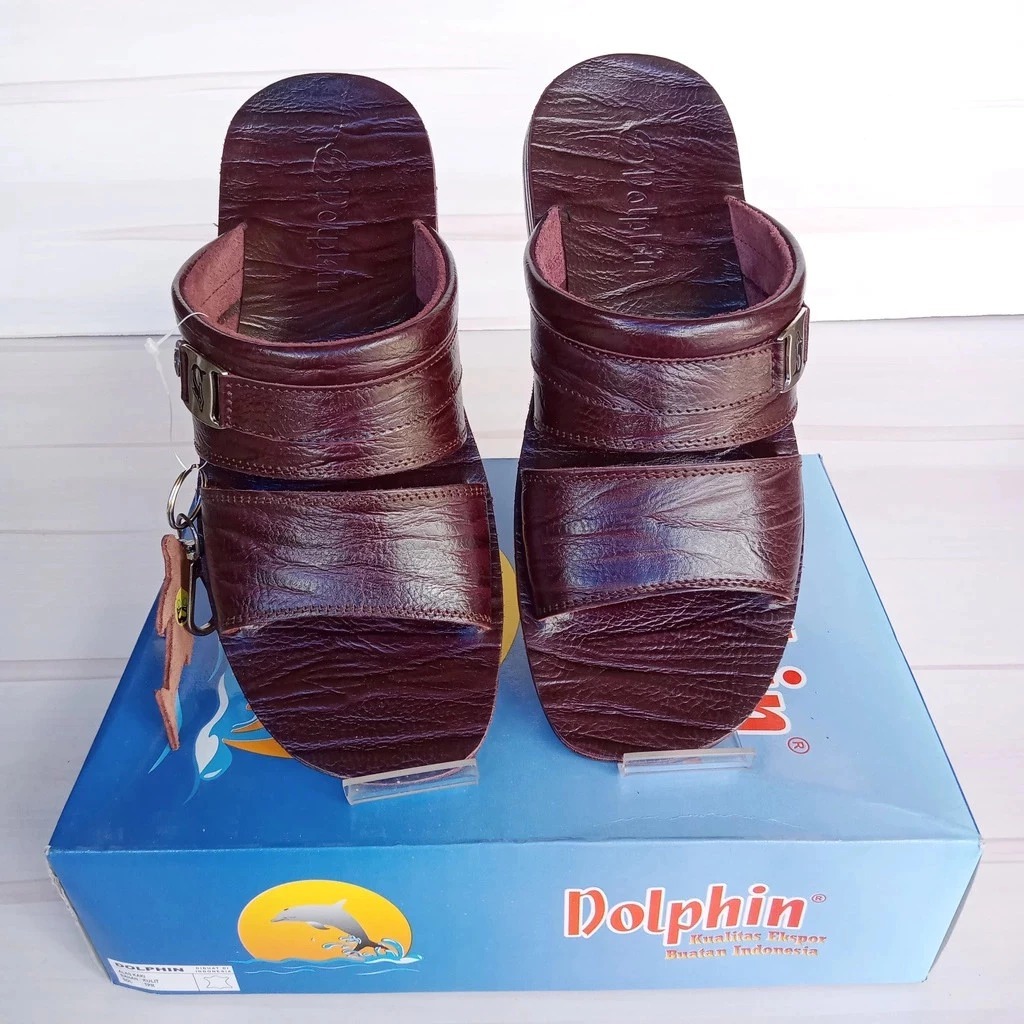 PROMO - Dolphin D-25 Sandal Kulit Asli Cokelat Hitam Sandal Kulit Asli Pria Sandal Dolphin Original 