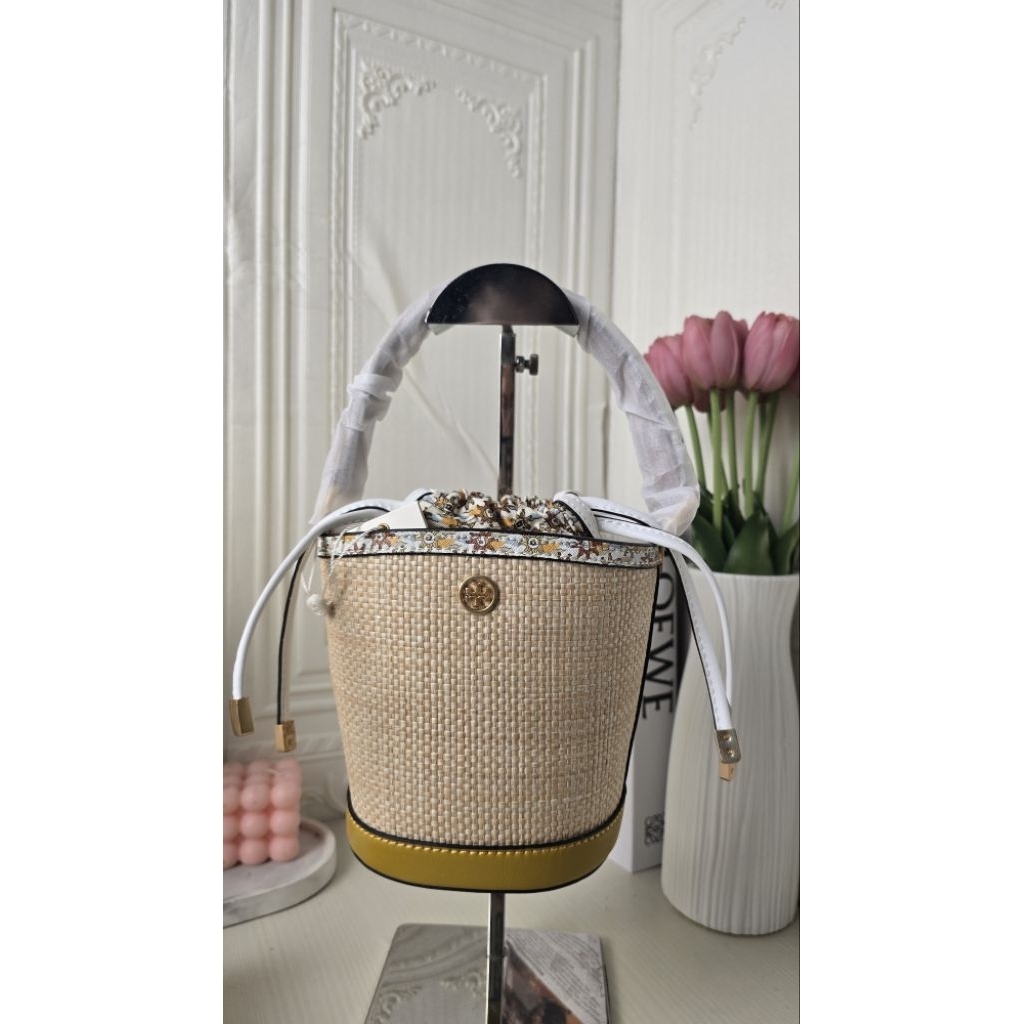 TB TE BE Robinson Mini Straw Bucket Crossbody Bag