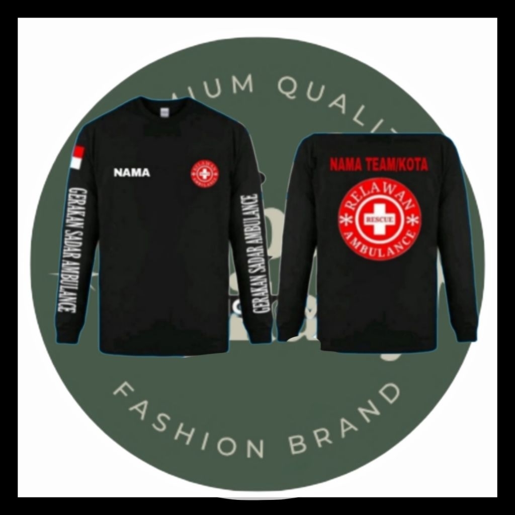 Baju Kaos Tangan Panjang Pria/Wanita Tulisan Logo Relawan Ambulance