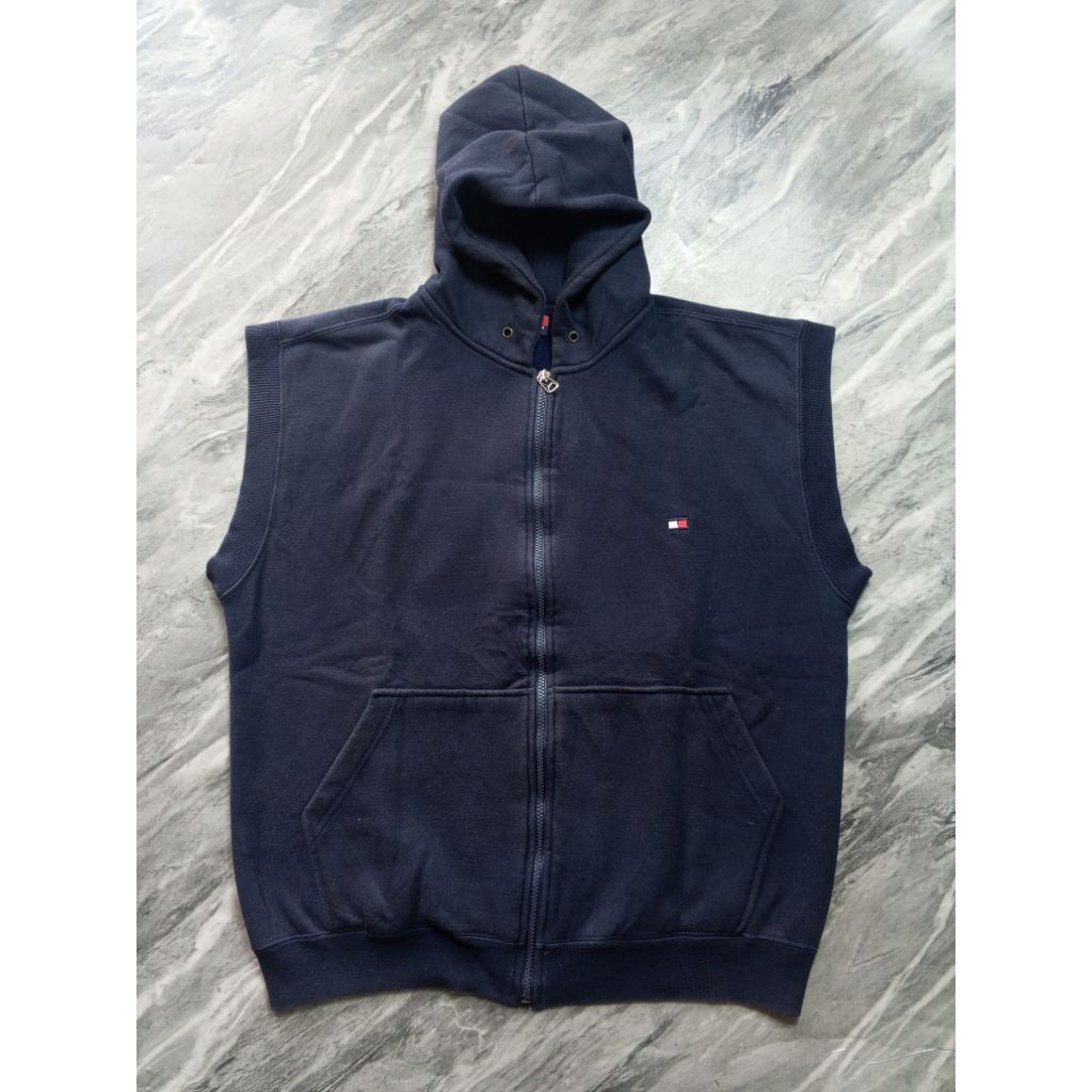 ‎Jaket Tommy Hilfiger rompi hoodie Outdoor hangout motoran unisex navy branded